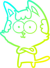 cold gradient line drawing happy cartoon cat