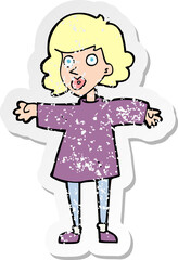 retro distressed sticker of a cartoon nervous woman