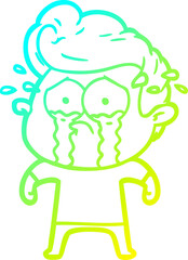 cold gradient line drawing cartoon crying man