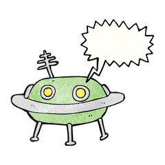 speech bubble textured cartoon alien spaceship