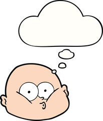 cartoon curious bald man and thought bubble