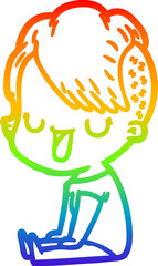 rainbow gradient line drawing cute cartoon girl with hipster haircut