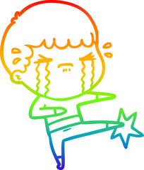 rainbow gradient line drawing cartoon man crying
