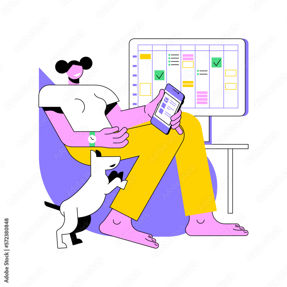 Poster scheduling systems isolated cartoon vector illustrations. woman with smartphone using scheduling app