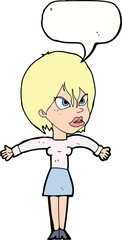 cartoon annoyed girl with speech bubble
