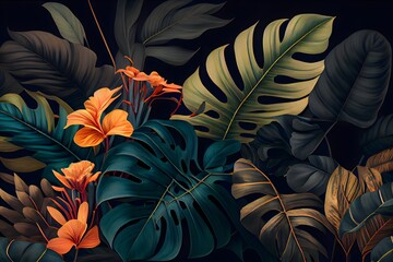 Red and green leaves, Classic tropical plant wallpaper generative ai, high quality