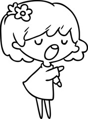 line drawing of a cute kawaii girl