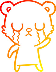 warm gradient line drawing crying cartoon bear