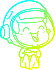 cold gradient line drawing happy cartoon astronaut
