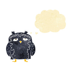 cartoon wise old owl with thought bubble