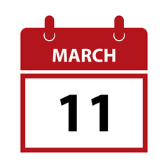 March 11. Vector flat daily calendar icon. Date and time, day, month for birthday, anniversary, appointment, remainder or event. Holiday.