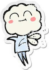 retro distressed sticker of a cartoon cute cloud head imp