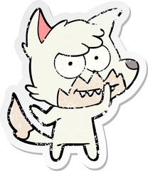distressed sticker of a cartoon grinning fox