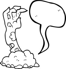 speech bubble cartoon zombie hand rising from ground