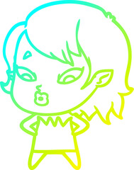 cold gradient line drawing cute cartoon vampire girl