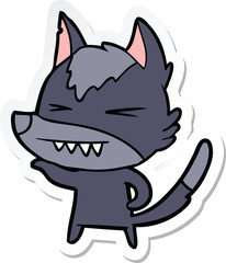 sticker of a angry wolf cartoon