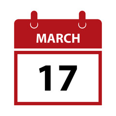 March 17. Vector flat daily calendar icon. Date and time, day, month for birthday, anniversary, appointment, remainder or event. Holiday.