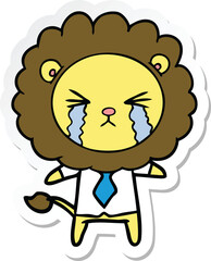 sticker of a cartoon crying lion wearing shirt and tie