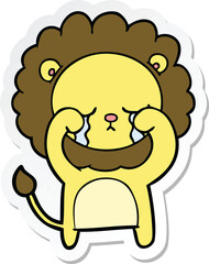 sticker of a crying cartoon lion