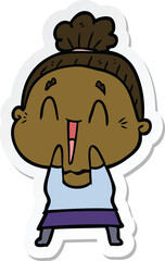 sticker of a cartoon happy old lady