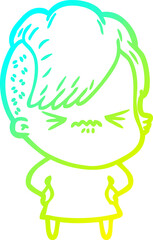 cold gradient line drawing cartoon annoyed hipster girl