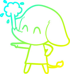 Fototapeta premium cold gradient line drawing cute cartoon elephant spouting water