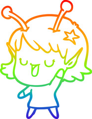 rainbow gradient line drawing happy alien girl cartoon