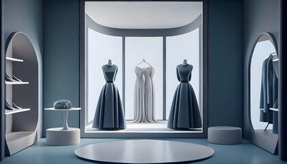 ファッション性の高い婦人服とアクセサリー、店内のファッション高級エレガンス服、生成AI、ショッピングモールの服, generative ai