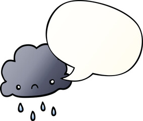 cartoon storm cloud and speech bubble in smooth gradient style