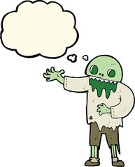 cartoon spooky zombie with thought bubble