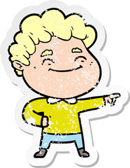 distressed sticker of a cartoon friendly man