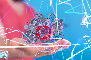 gear system data. Connecting lines and dots.Big data visualization