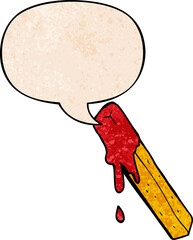 cartoon dipped fry and speech bubble in retro texture style