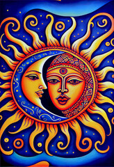 Generative AI render of a sun and moon themed illustration