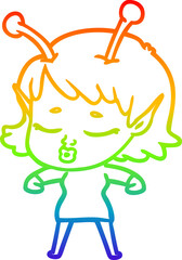 rainbow gradient line drawing cute alien girl cartoon
