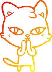 warm gradient line drawing cartoon cat