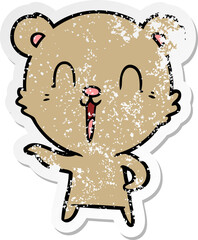 distressed sticker of a happy cartoon bear