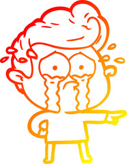 warm gradient line drawing cartoon crying man