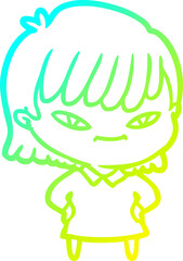 cold gradient line drawing cartoon woman