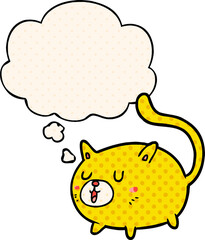 cartoon happy cat and thought bubble in comic book style