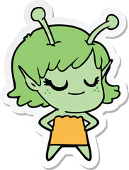 sticker of a smiling alien girl cartoon