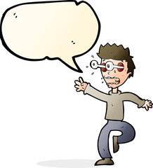 cartoon terrified man with eyes popping out with speech bubble