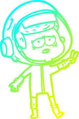 cold gradient line drawing cartoon tired astronaut