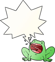 cartoon frog shouting and speech bubble in smooth gradient style