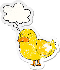 cartoon duck and thought bubble as a distressed worn sticker