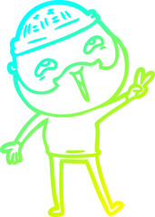 cold gradient line drawing cartoon happy bearded man