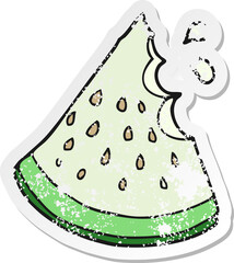 retro distressed sticker of a cartoon watermelon slice