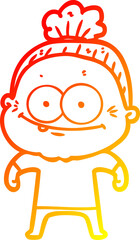 warm gradient line drawing cartoon happy old woman