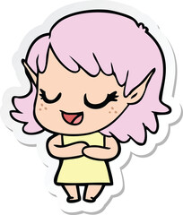 Obraz premium sticker of a happy cartoon elf girl