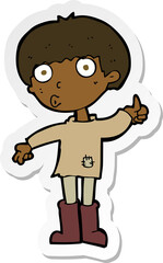 sticker of a cartoon boy asking question